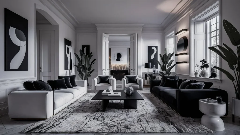 black and white living room